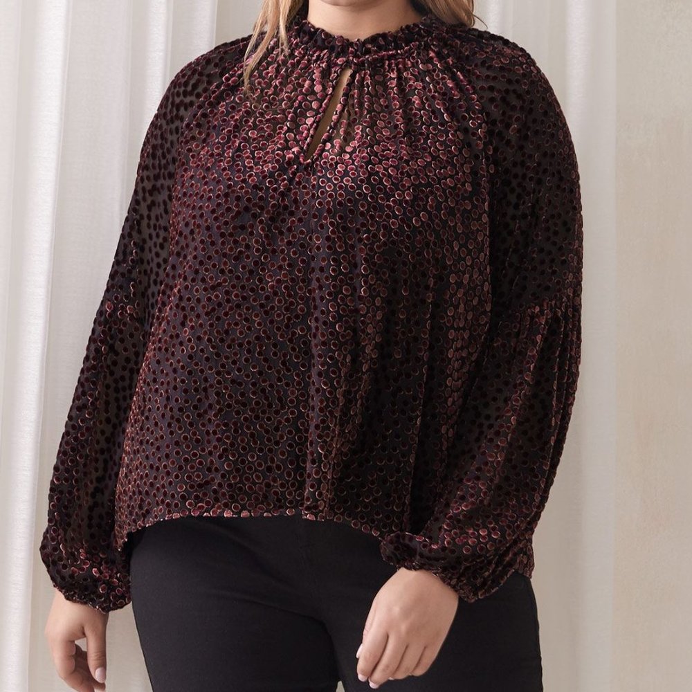 Addition Elle BalloonSleeve Burnout Velvet Blouse